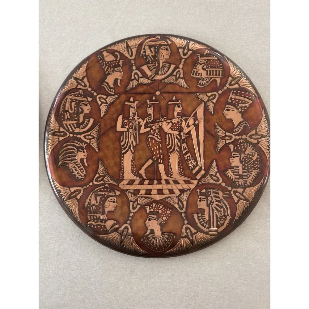 Set of 2 Copper Wall Hangings‎ Egyptian Revival Engraved Art Plates